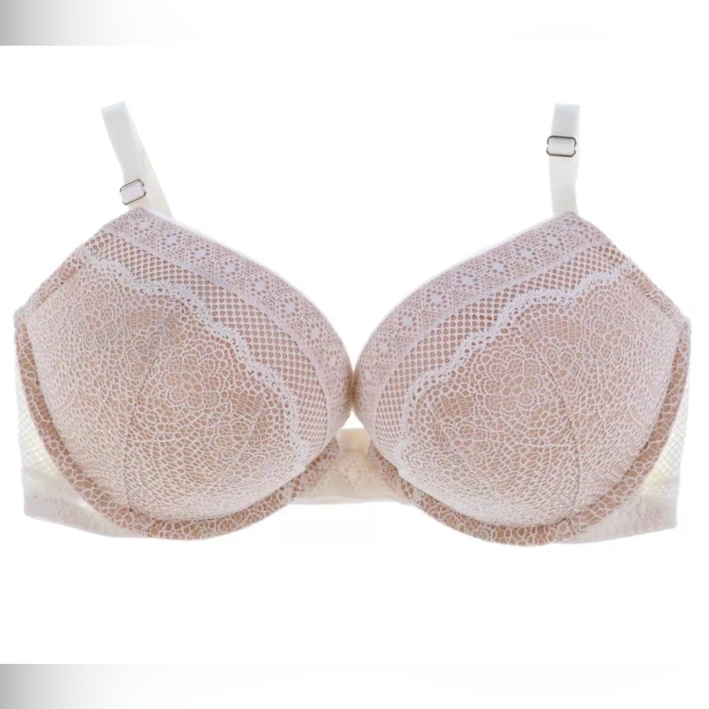 Victoria's Secret Add 2 Cup Sizes Bombshell Bra Nude With White Lace Detail